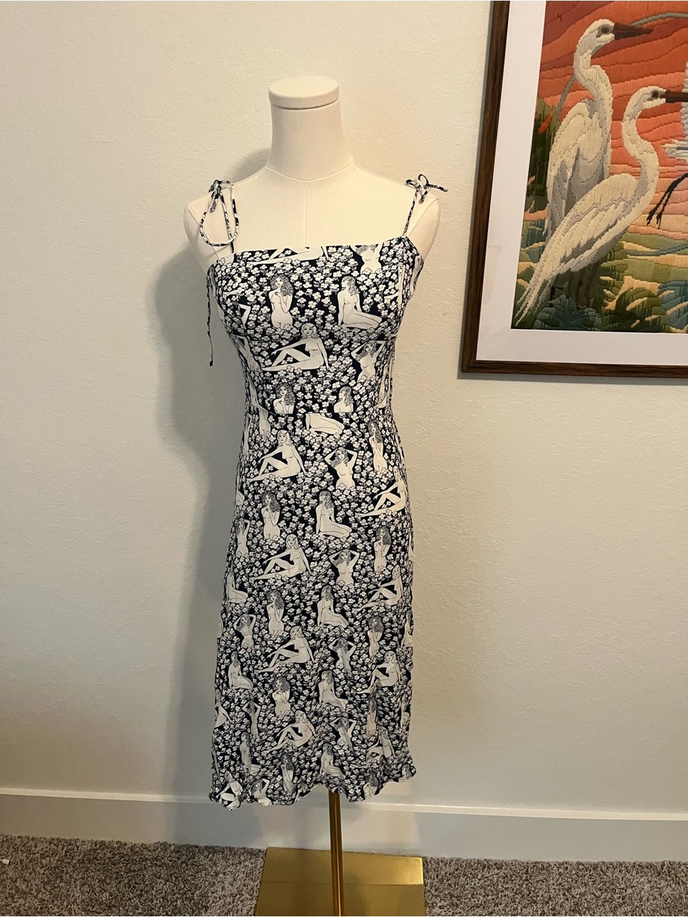 Reformation Blue & White Nude Women Printed Slip Dress